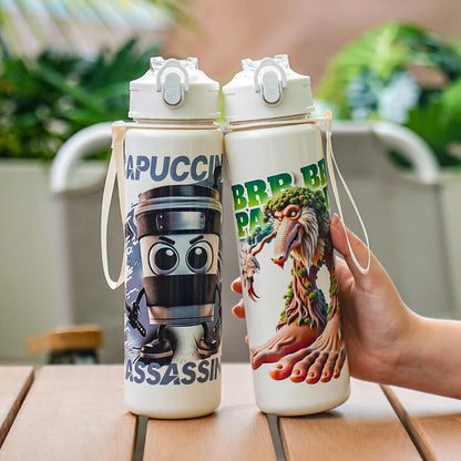 750ML Italian Brainrot Water Bottle Outdoor Drinking Cartoon Sports Cups Tung Tung Tung Sahur Tralalero Tralala Christmas Gift