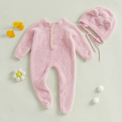 1-24M Baby Boy Girl Bodysuits Outfit Newborn Photography Props Plush Romper with Hat Photography Props