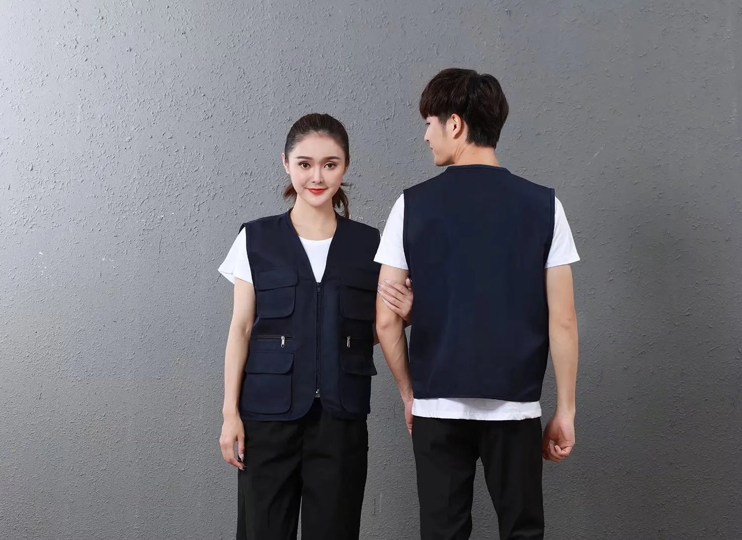 Customized multi-pocket vest work clothes with logo printing for supermarkets, educational institutions, catering, and photograp