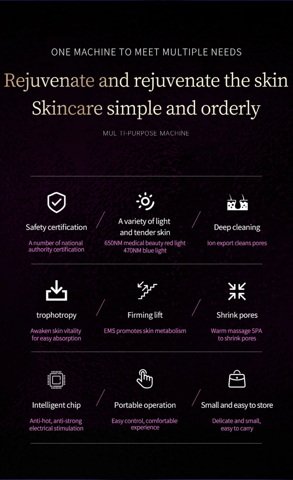 Portable Beauty Device Ems R&f Home Use Face Beauty Purple Facial Beauty Device skin care