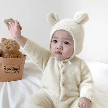1-24M Baby Boy Girl Bodysuits Outfit Newborn Photography Props Plush Romper with Hat Photography Props