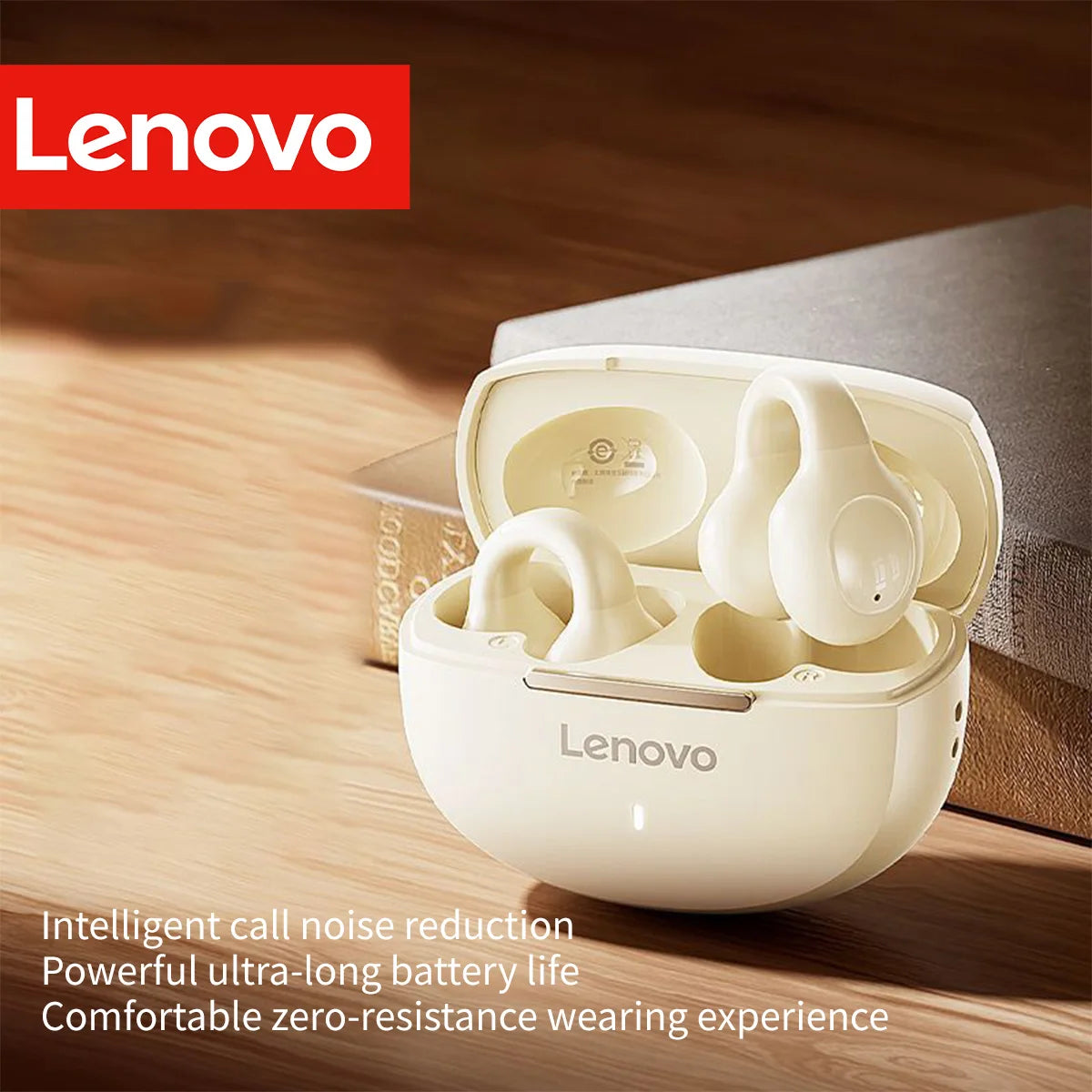 Lenovo Wireless Sport Earbuds Active Noise Cancelling Clip on Comfortable Headphones with Long Battery Life Hi-Fi Sound Bt 5.4