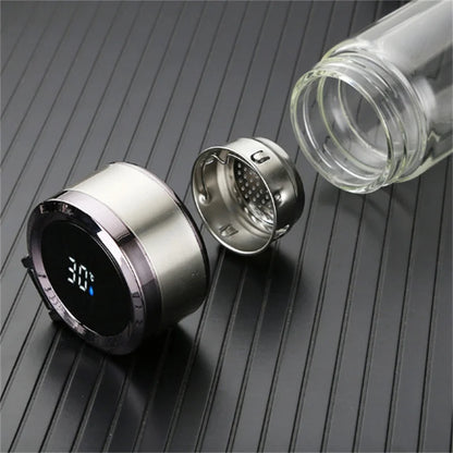 Smart Double Wall Glass Water Bottle With Filter Touch Display Stainless Steel Strainer Clear Drinking Tea Bottle With Handle