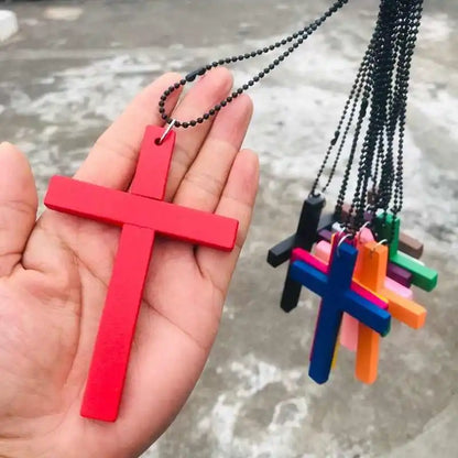 Korean Niche Design Wooden Cross Necklace Women's Long Collarbone Punk Retro Spicy Girl Y2k Neck Accessories