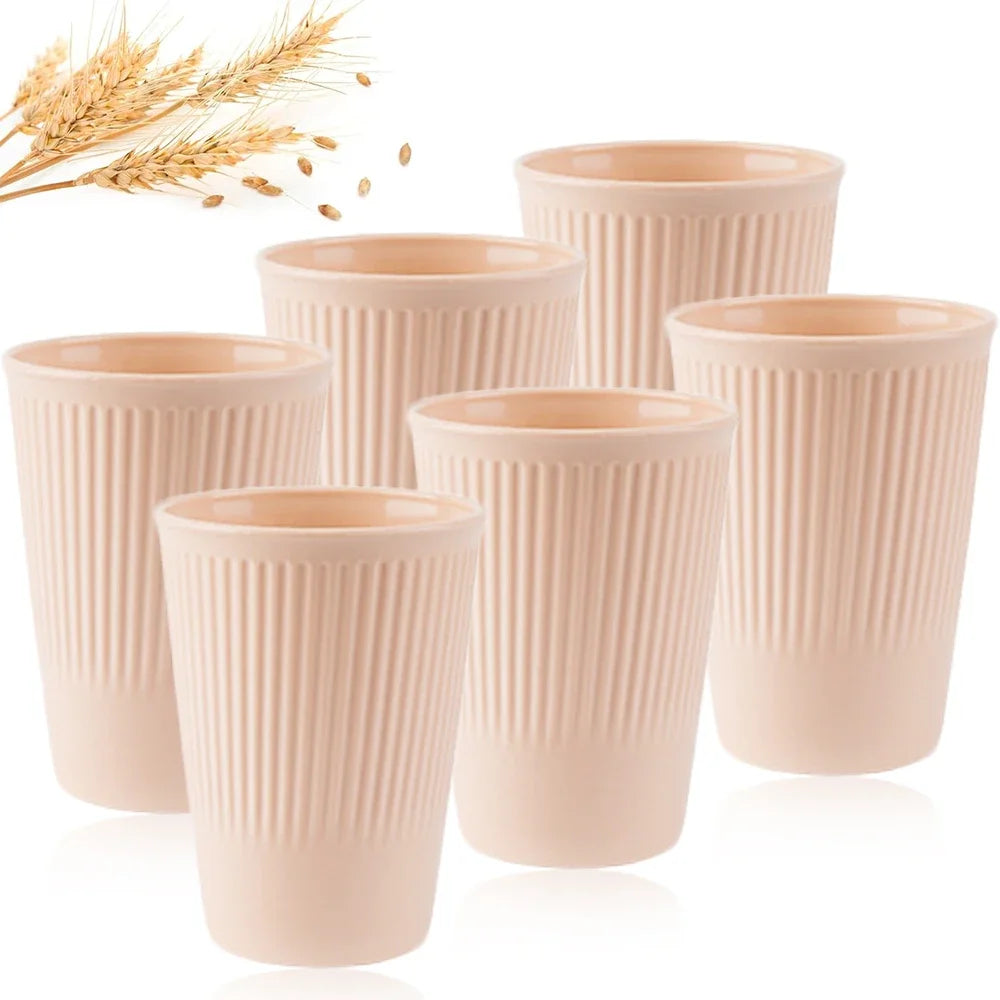 Eco-Friendly Wheat Straw 6Pcs/Set Unbreakable Multi-Purpose Drinking Cups Biodegradable Round Toothbrush Cup BPA-Free