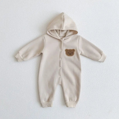2023 Winter Warm Newborn Baby Clothes Boys Cotton Babies Romper Cartoon Bear Long Sleeve Hooded Girl Bodysuit for 0-24M Clothing
