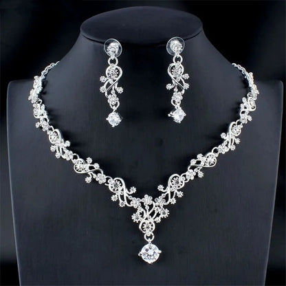 2pcs Simple Luxury Style Bridal Necklace Earrings Jewelry Set Wedding Dress Elegant Style Matched with Niche Accessories
