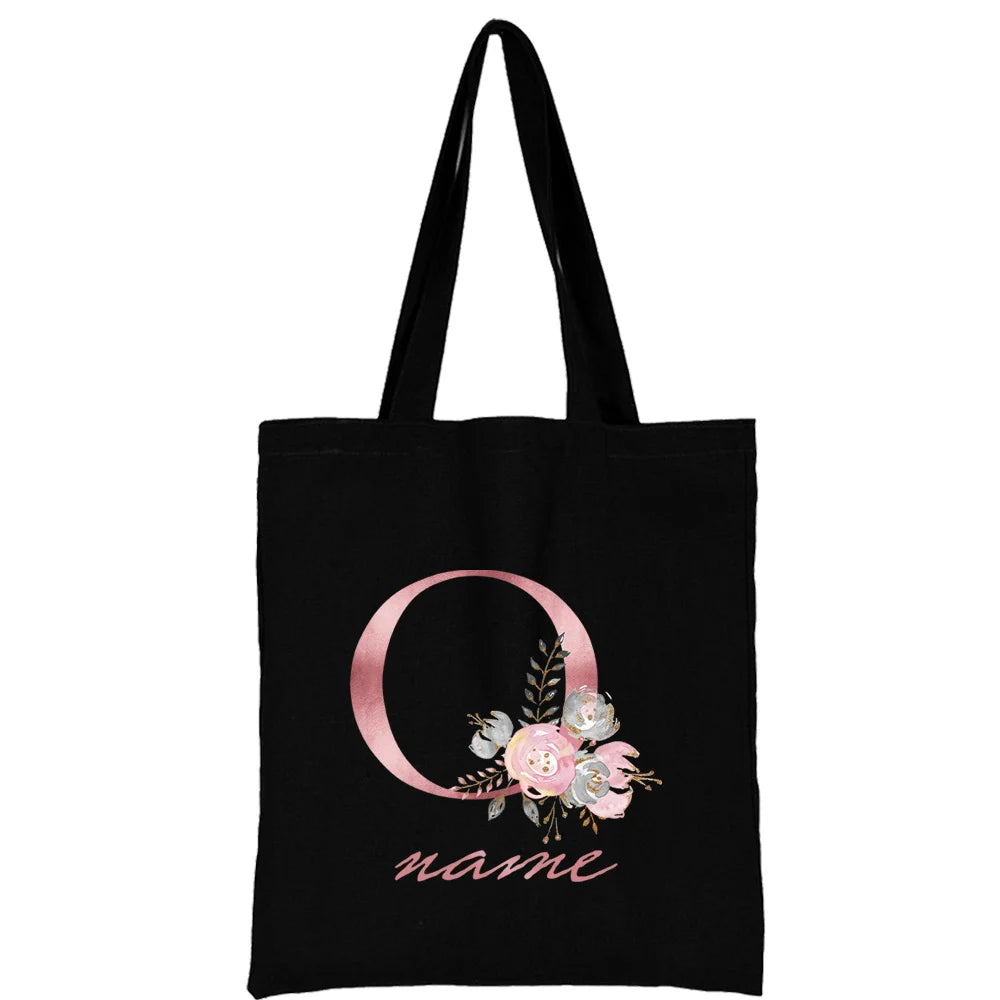Custom Free Name Canvas Bags Women Shoulder Bag Handbags Pink Letter Beach Bags Tote Casual Woman Grocery Eco Shopping Bag