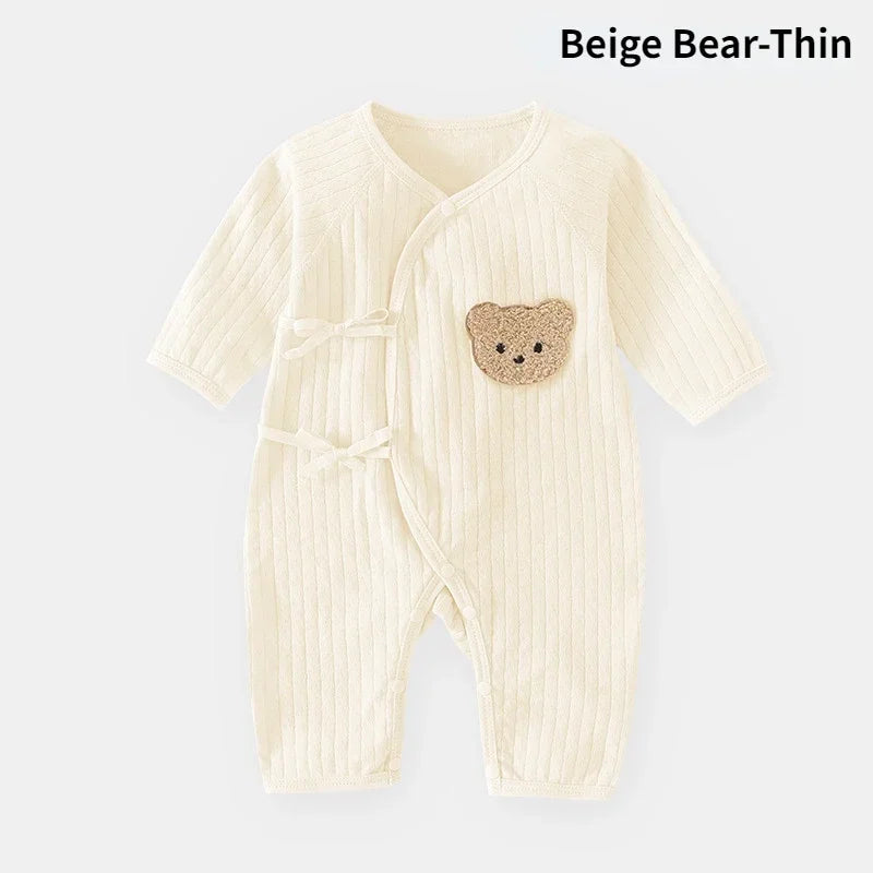 Bear Baby Jumpsuits with Hat Cotton Toddler Rompers for Boys Girls Long Sleeves Baby Onesies Soft Breathable One-Piece Pajamas