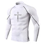 Men's Cross Print High Neck Breathable Training T-Shirt Quick-drying Long Sleeve Fitness Workout Stretch Tight Top S-3XL