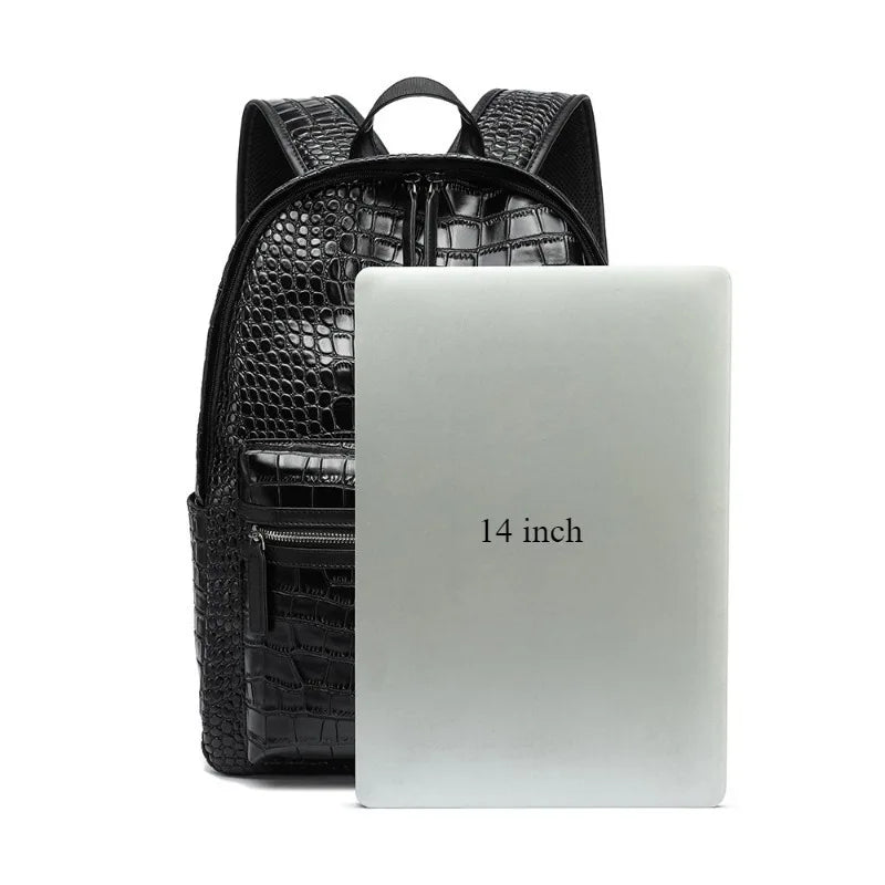 Fashion Backpack Men Luxury Alligator PU Leather Backpacks for Men Laptop Bags Large Capacity Travel Backpacks Student Schoolbag