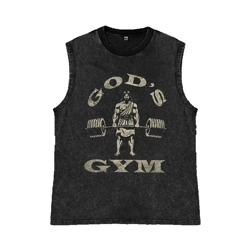 Men's Washed Tank Top Summer Running Exercise Fitness Training Vest For Men Braces T-shirtBreathable Gym Athletic Tees Oversized