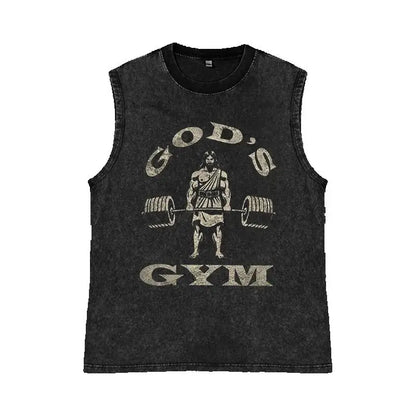 Men's Washed Tank Top Summer Running Exercise Fitness Training Vest For Men Braces T-shirtBreathable Gym Athletic Tees Oversized