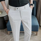 Stretch Solid Color Men's Trousers, Suitable for Business Casual, Parties, Formal Events, and Ankle-length Slim Pants.28-40