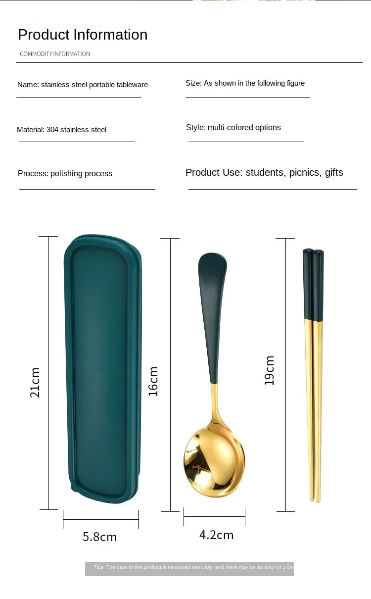 Eco Friendly Dinnerware Set, Portable Cutlery Sets With Case, Silverware Sets, 304 Kitchen Accessories Fork Spoon Gold Knife