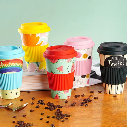 401-500ml Eco Friendly Bamboo Reusable Travel Cup For Outdoor Portable Mug Tea Coffee Cup Coffee Tea Water Juice Mug Flask Gift