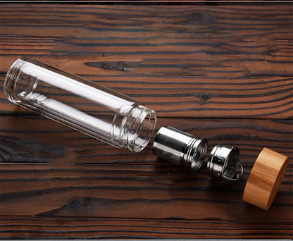 300/400/500ML Double Wall Glass Water Bottle Stainless Steel Filters Bamboo Lid Travel Home Drinkware Tea Infuser Office Tea Cup