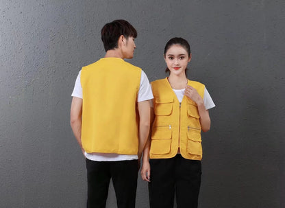 Customized multi-pocket vest work clothes with logo printing for supermarkets, educational institutions, catering, and photograp
