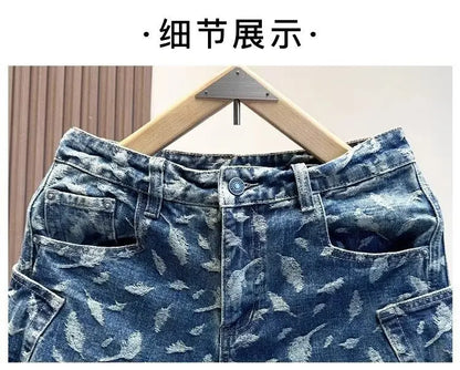 Jacquard Full Print Men's Jeans Retro Straight Loose Trend High Street Scimitar Long Pants 2025 Spring And Summer New
