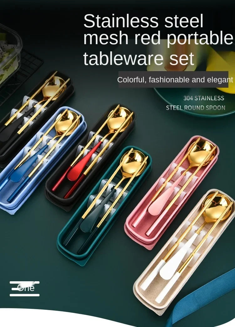 Eco Friendly Dinnerware Set, Portable Cutlery Sets With Case, Silverware Sets, 304 Kitchen Accessories Fork Spoon Gold Knife