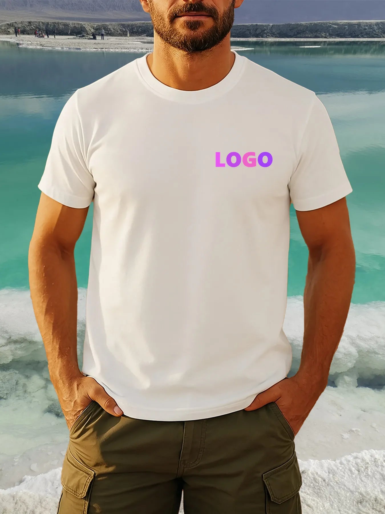 Customizable Men'S T-Shirt - Personalized "You Design Here" Text, Geometric Pattern, Soft Cotton, Casual Round Neck Short Sleeve