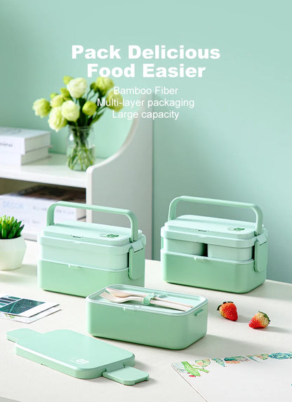 Eco-Friendly Bamboo Fiber Lunch Box Microwave Leakproof Bento Container for School/Office/Picnic Portable Food Storage Container