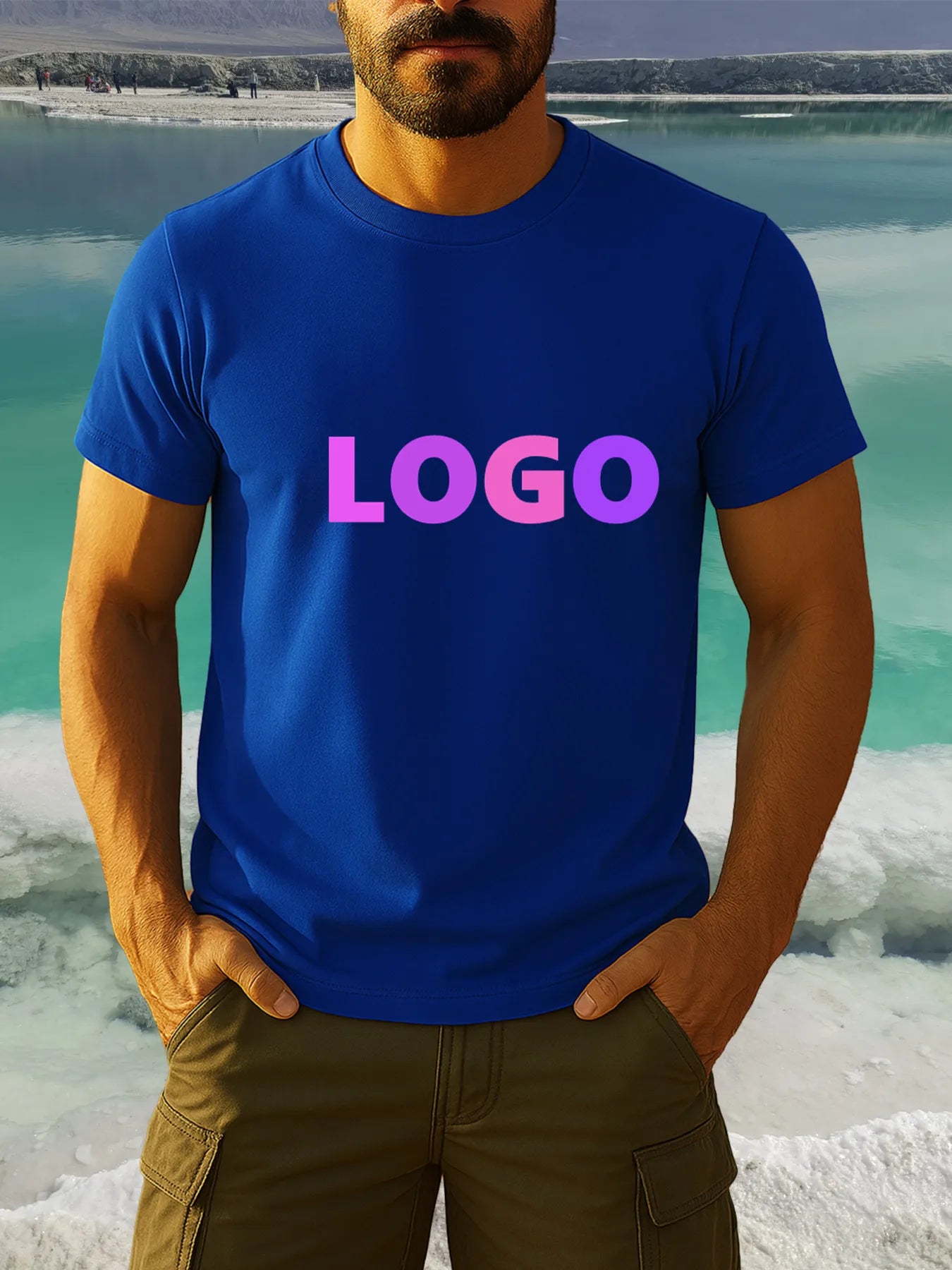 Customizable Men'S T-Shirt - Personalized "You Design Here" Text, Geometric Pattern, Soft Cotton, Casual Round Neck Short Sleeve