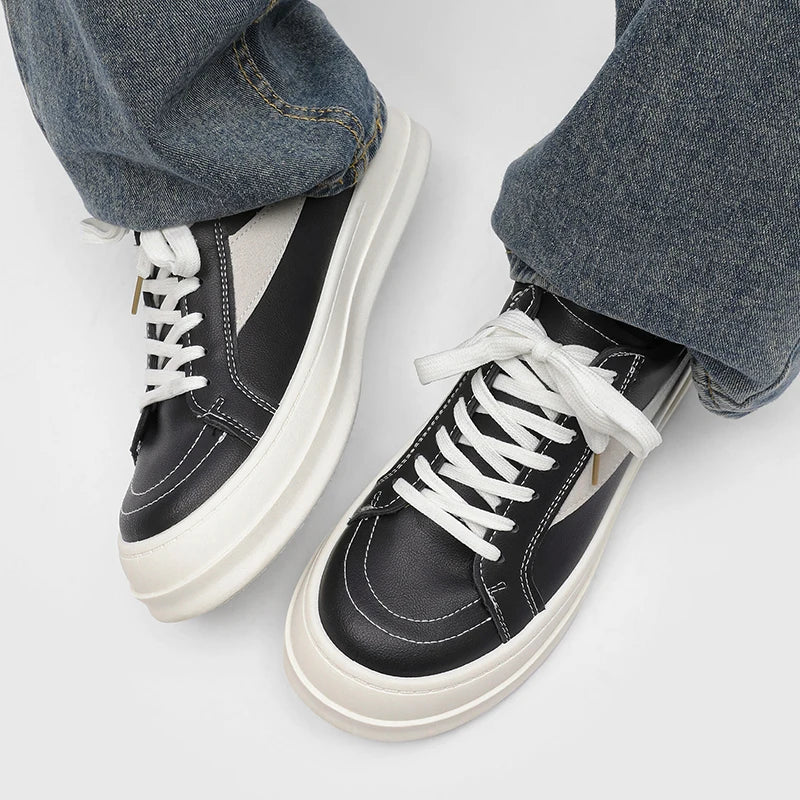 Men's Shoes 2025 New Spring Autumn Design Low Help Casual Thick Bottom Heightening Board Shoes Leather Surface