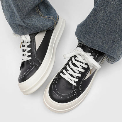 Men's Shoes 2025 New Spring Autumn Design Low Help Casual Thick Bottom Heightening Board Shoes Leather Surface