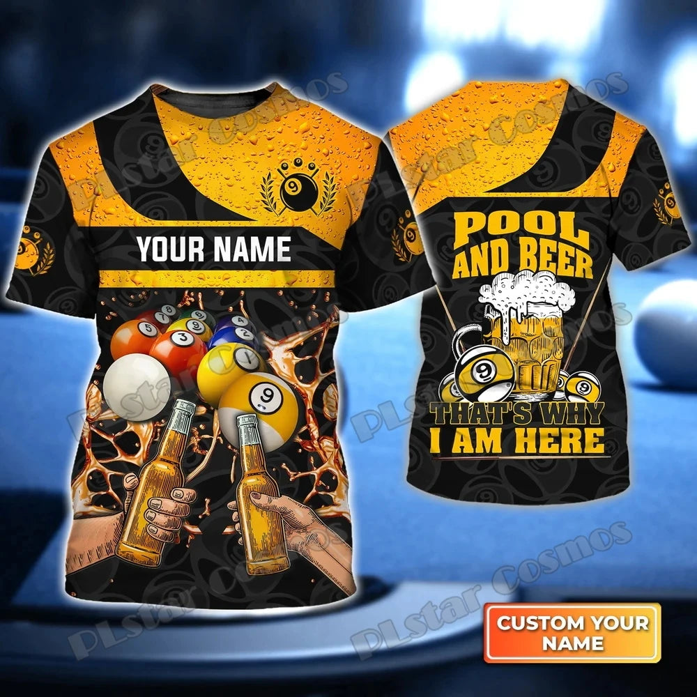 Billiard Player Personalized Name 3D All Over Printed Men's T-shirt Summer Unisex Casual t shirt Gift For Billiard Lover TX-185