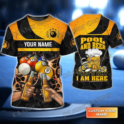 Billiard Player Personalized Name 3D All Over Printed Men's T-shirt Summer Unisex Casual t shirt Gift For Billiard Lover TX-185