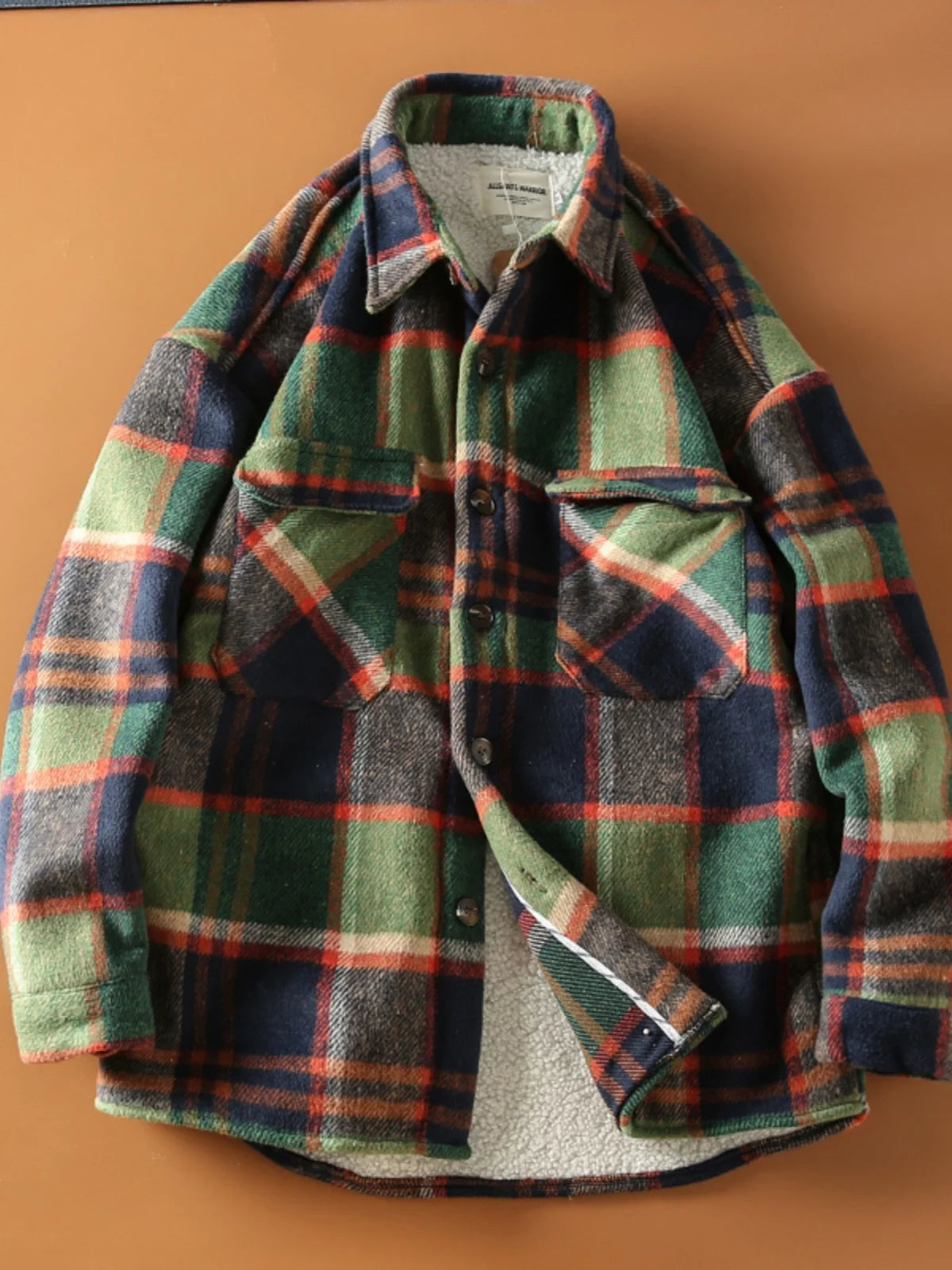 Autumn Winter American Sle Men's Casual irt Collared Fce Lined Thiened Brued Plaid Lamb Velvet Coat Youth Trend