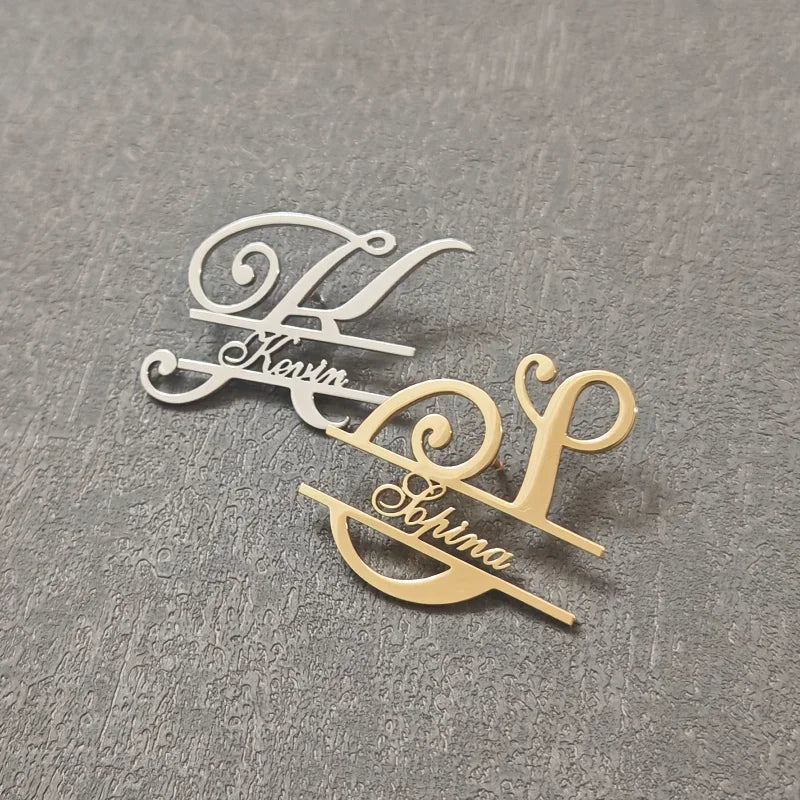 Custom Initials Brooches Metal Anti-glare Lapel Pin Fixed Clothes Letter Pins Stainless Steel Weater Coat Clothing Women Jewelry