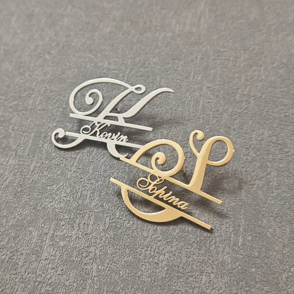 Custom Initials Brooches Metal Anti-glare Lapel Pin Fixed Clothes Letter Pins Stainless Steel Weater Coat Clothing Women Jewelry