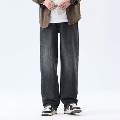 Fashionable Men's Washed Straight Jeans 2025 Autumn New Embroidered Letter Pattern Loose Denim Casual Pants Size 28-40