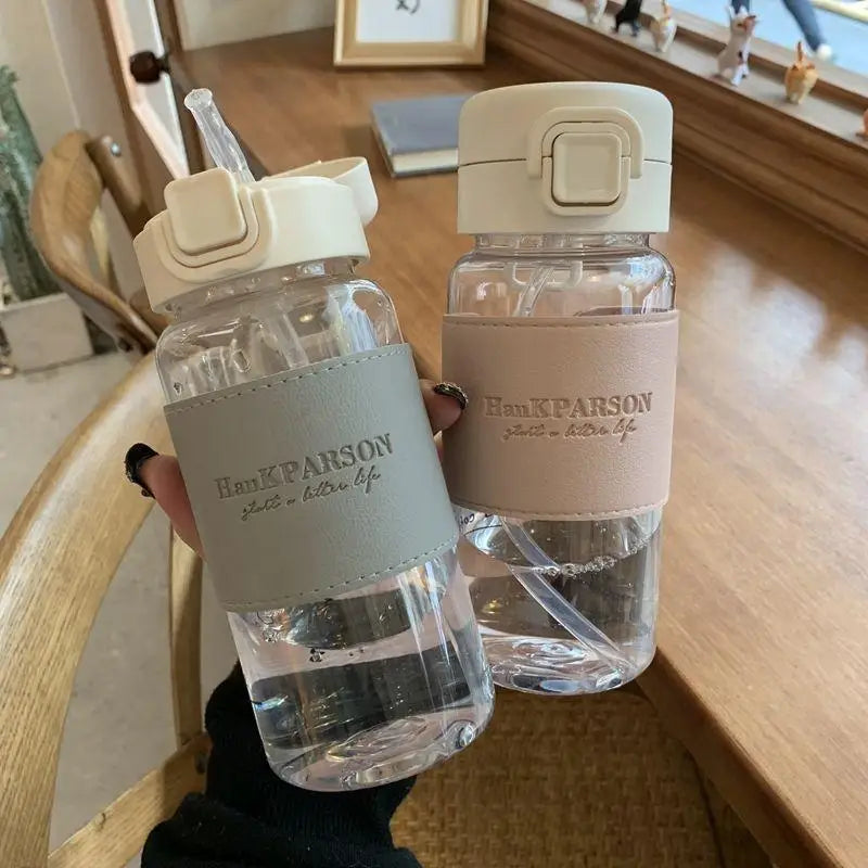 500ml Creative Water Bottle with Straw Portable Plastic Pop-Up Cover Water Cup for School Kids Leak-Proof Cute Drinking Bottle