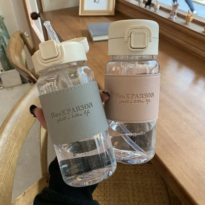 500ml Creative Water Bottle with Straw Portable Plastic Pop-Up Cover Water Cup for School Kids Leak-Proof Cute Drinking Bottle