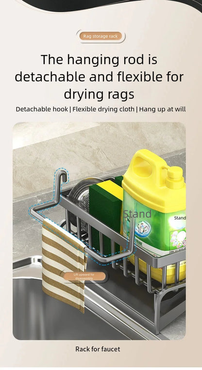 Kitchen Spice Storage Shelf with Drainage Rack, Installation Sink Organizer, Tap-Mounted Shelf for Home Kitchen Accessories