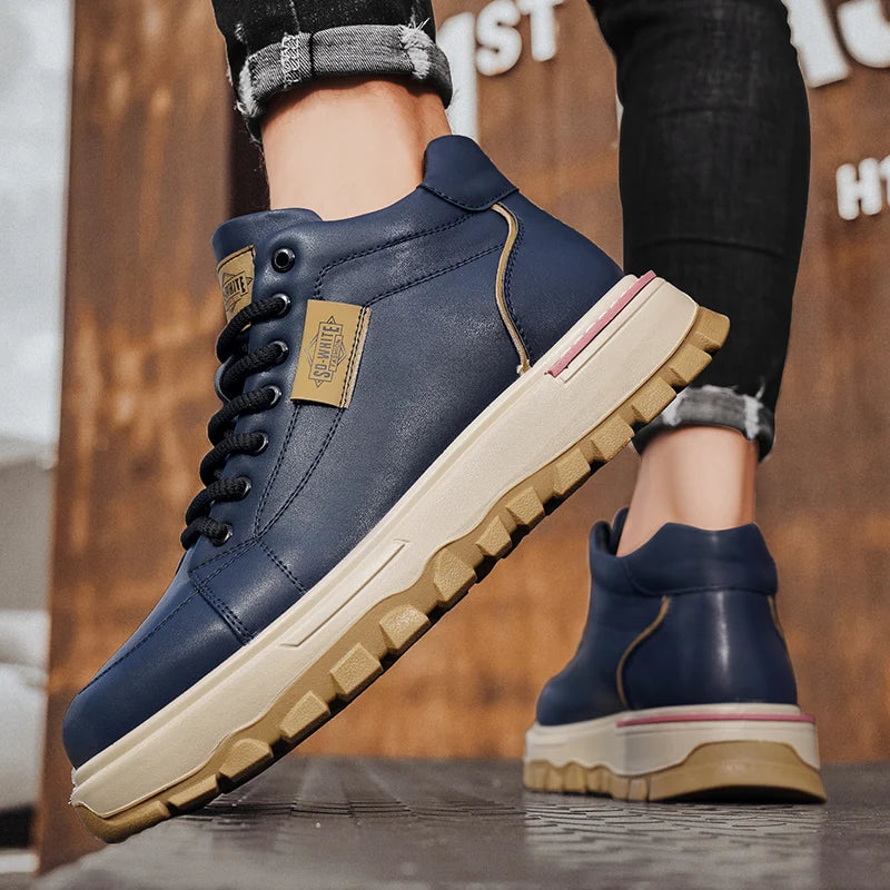 Men's Boots High Top Boots Mens Skateboard Shoes Anti Slip Man Sneakers Thick Bottom Lace Up Ankle Boots for Men Walking Shoes