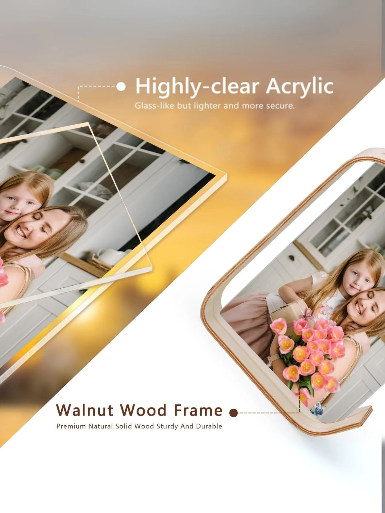 Eco-Friendly Wood & Acrylic Photo Frame - Customizable Double-Sided Display for Home Decor/Wedding Gifts with Plan Preservation