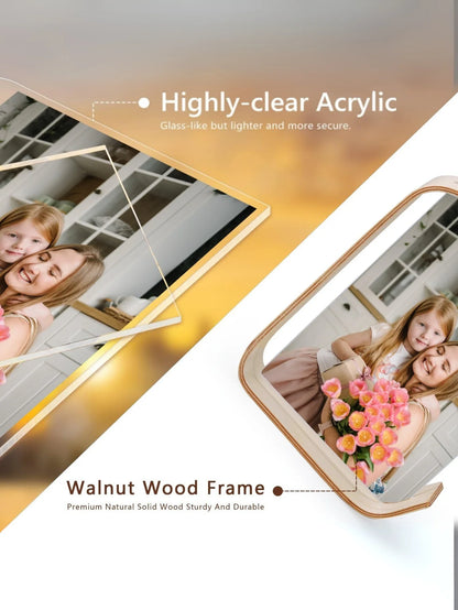 Eco-Friendly Wood & Acrylic Photo Frame - Customizable Double-Sided Display for Home Decor/Wedding Gifts with Plan Preservation