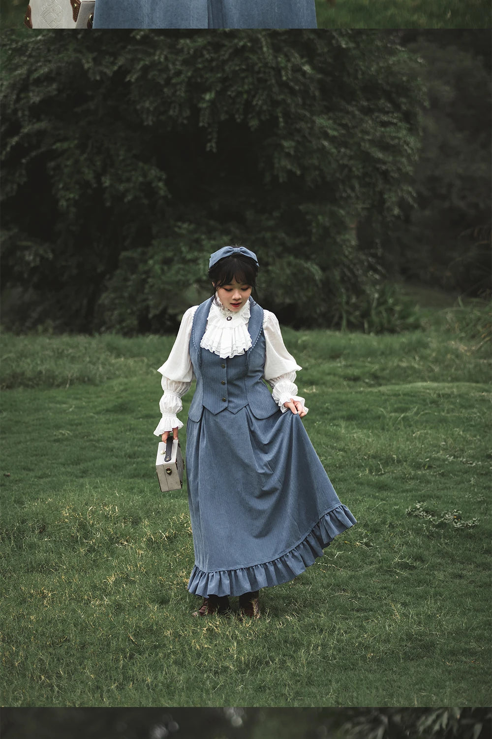 Autumn Winter Clothing Set Ladies Elegant Long Sleeve White Shirt Blouses Retro Vest with Fishbone Skirt Lolita 3 Piece Outfits