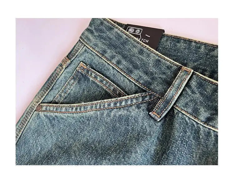 Embossed Trendy Workwear Jeans Men's Loose Straight Leg Retro Washed Trendy Casual Pants