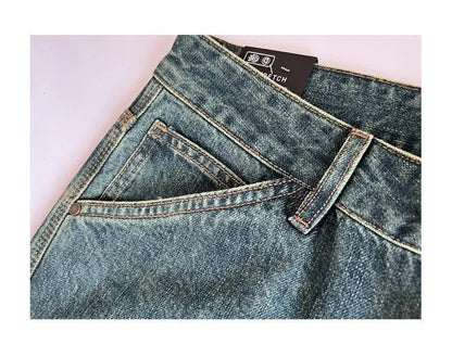 Embossed Trendy Workwear Jeans Men's Loose Straight Leg Retro Washed Trendy Casual Pants