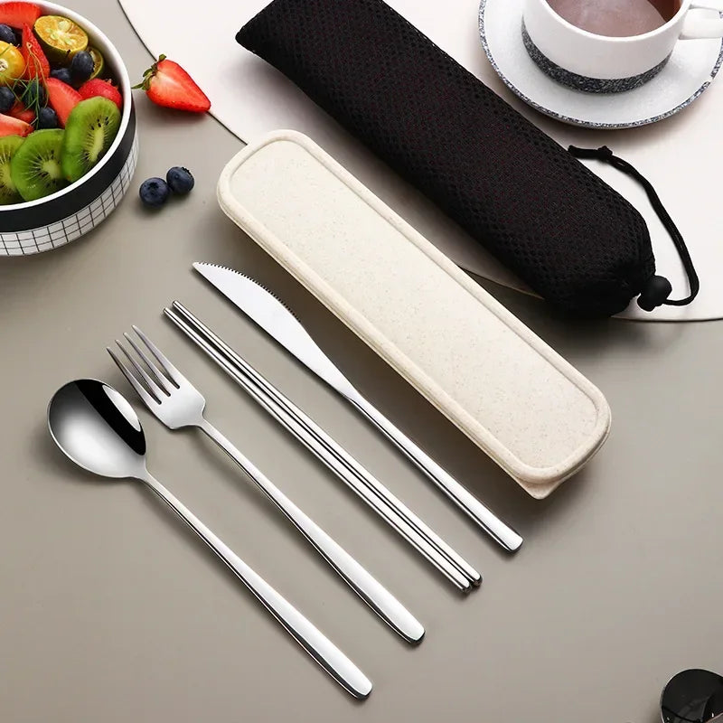 Eco Friendly 304 Dinnerware Set, Portable Cutlery Sets with Case, Kitchen Accessories, Gold Knife Fork Spoon Silverware Sets