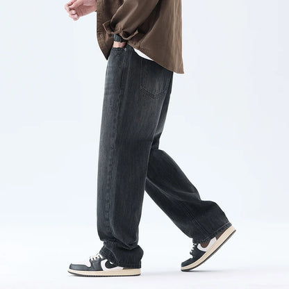 Fashionable Men's Washed Straight Jeans 2025 Autumn New Embroidered Letter Pattern Loose Denim Casual Pants Size 28-40