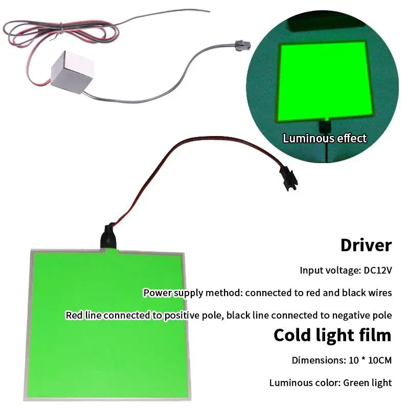 Electroluminescent Eco-friendly Light Source, 12V, Adjustable DIY Frame, Flexible 10x10cm EL Backlight.
