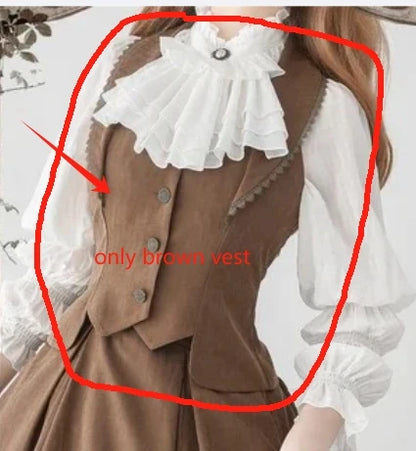 Autumn Winter Clothing Set Ladies Elegant Long Sleeve White Shirt Blouses Retro Vest with Fishbone Skirt Lolita 3 Piece Outfits