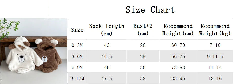 Baby Hooded Romper Bear Ears Cute Plush Baby Clothes Winter 0-2 Years Old Korean version Baby Clothes Baby Romper