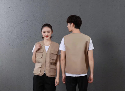 Customized multi-pocket vest work clothes with logo printing for supermarkets, educational institutions, catering, and photograp